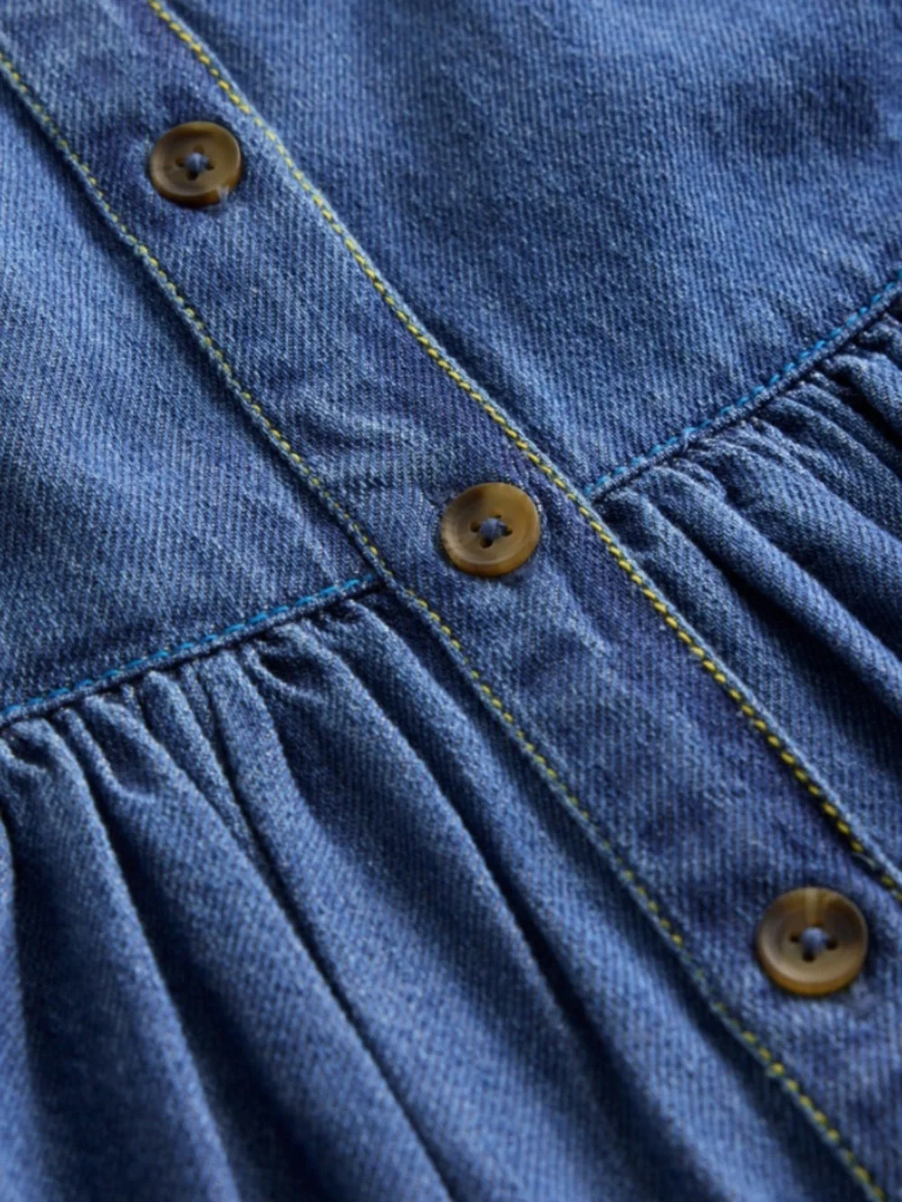 Mini Boden -Denim Button-through Pinafore Dress w/Ruffle Collared Top, Size 8-9y